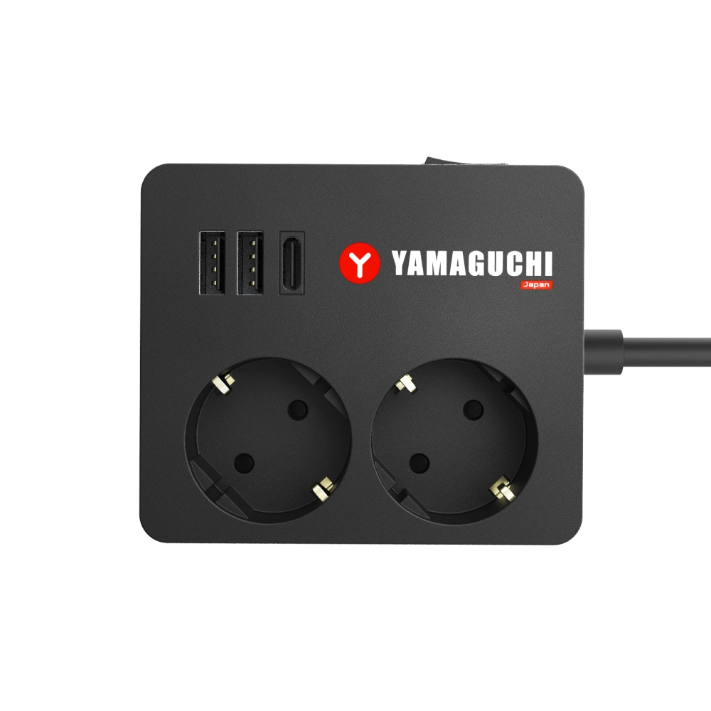 Сетевой фильтр Yamaguchi Adapter 2 розетки, длина провода 3 м, 2 USB-A-разъема, 1 Type-C-разъема